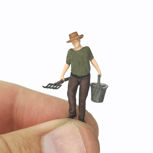 Farmer with pitchfork figure for 1-64 scale diorama
