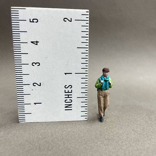 1-64 diorama people curly boy with backpack and scarf walking