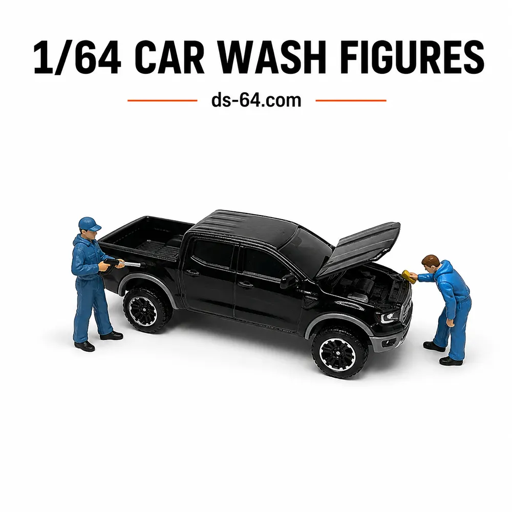 1 64 Car Wash Figures for Garage Diorama | Hand Painted Resin Set