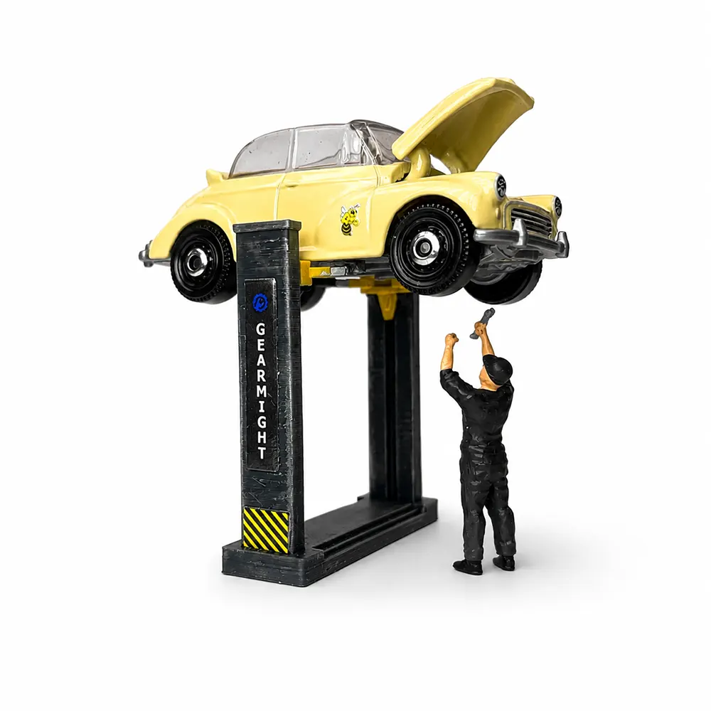 Auto Repair Shop Lift With Mechanic Figure 1 64 Scale Diorama Accessory
